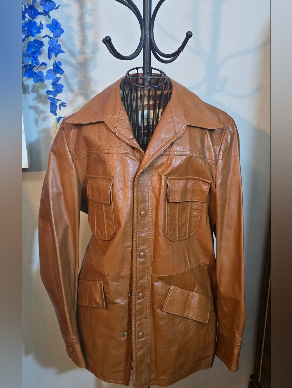Puritan Unisex 70s Brown Leather Button Front Jacket Sz L (40)